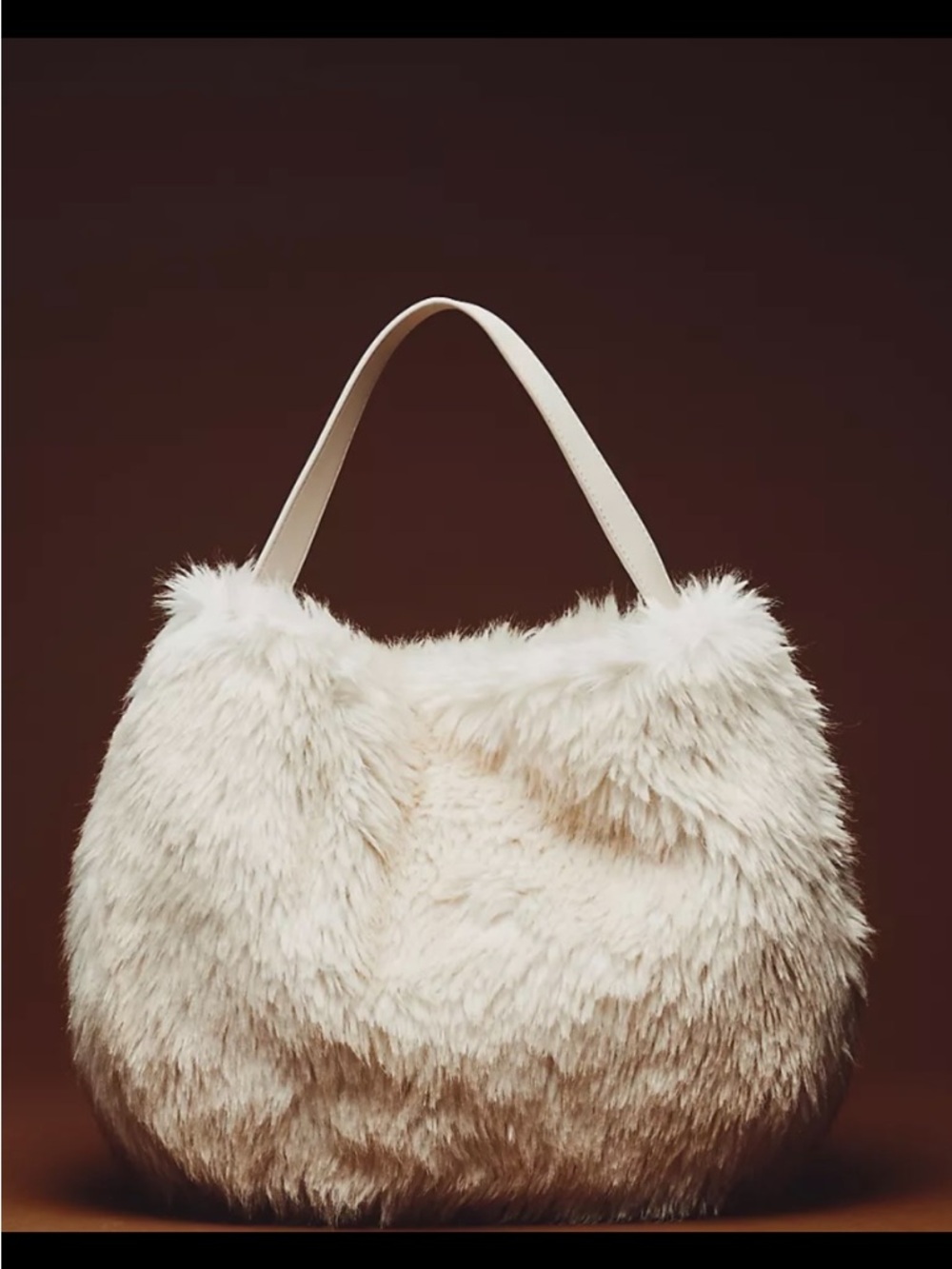 Anthropologie Faux Fur Cream Stylish Plush Bucket Tote Bag.